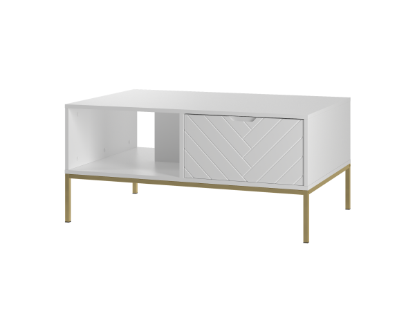 Stolik kawowy w jodełkę Aspen 05 biały mat złoty stelaż