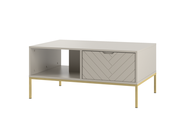 Stolik kawowy w jodełkę Aspen 05 cashmere mat złoty stelaż