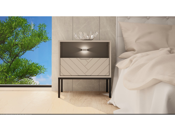 Szafka nocna w jodełkę z oświetleniem Aspen 04 cashmere 53 czarny stelaż