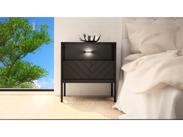 Szafka nocna w jodełkę z oświetleniem Aspen 04 czarny mat 53 czarny stelaż