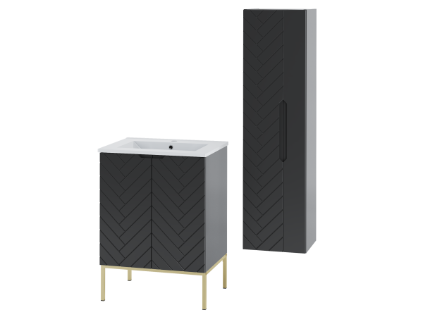 ASPEN-09 Szafka z Umywalką wpuszczaną 60 cm CZARNA/CZARNY STELAŻ Zestaw-26