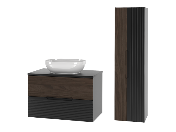 AVELLA-01 Szafka z Umywalką i Blatem 80 cm CZARNY / ORZECH Zestaw-34