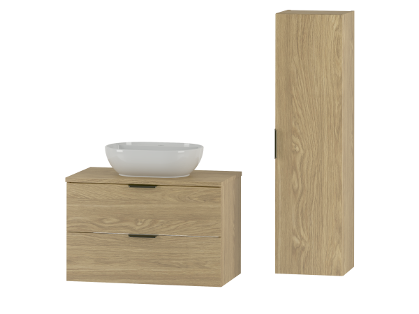 PILE-01 Szafka z Umywalką i Blatem 80 cm DĄB OLEJOWANY Zestaw-34