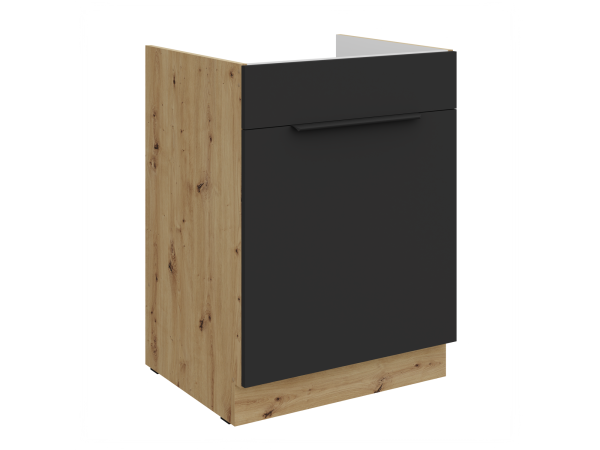 Szafka dolna pod zlew z wysuwaną szufladą 60 ZL 1S BB Kuchnia ARIA Fronty Czarne AFM