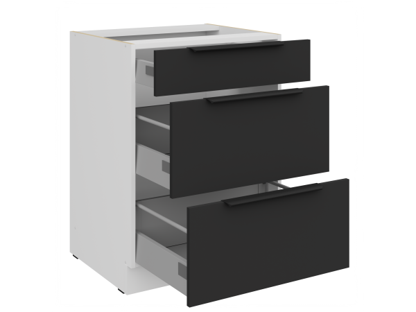 Szafka dolna 3 szuflady 60 D 3S BB Kuchnia ARIA Fronty Czarne AFM
