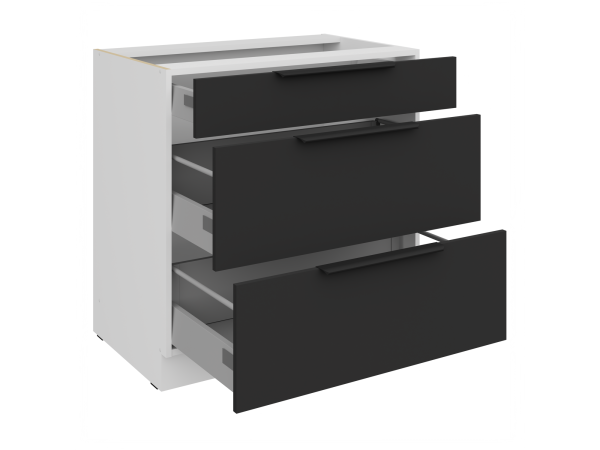 Szafka dolna 3 szuflady 80 D 3S BB Kuchnia ARIA Fronty Czarne AFM
