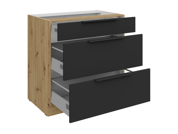 Szafka dolna 3 szuflady 80 D 3S BB Kuchnia ARIA Fronty Czarne AFM