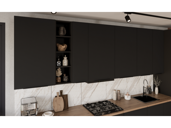 Przykładowe zestawienie kuchni ARIA 390cm Fronty Czarne AFM