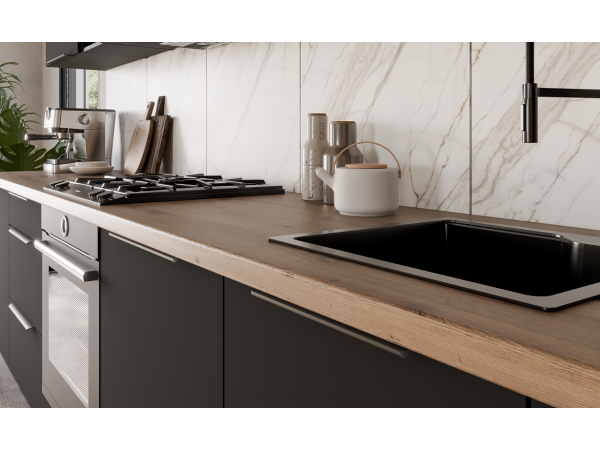 Przykładowe zestawienie kuchni ARIA 390cm Fronty Czarne AFM