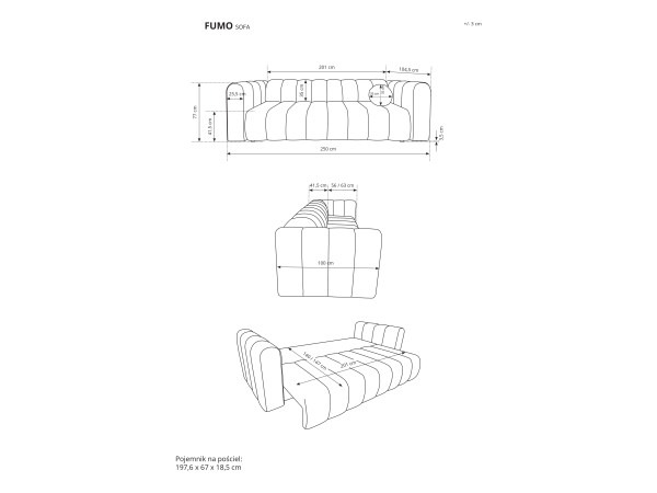 Sofa FUMO z funkcją spania. Różne kolory.
